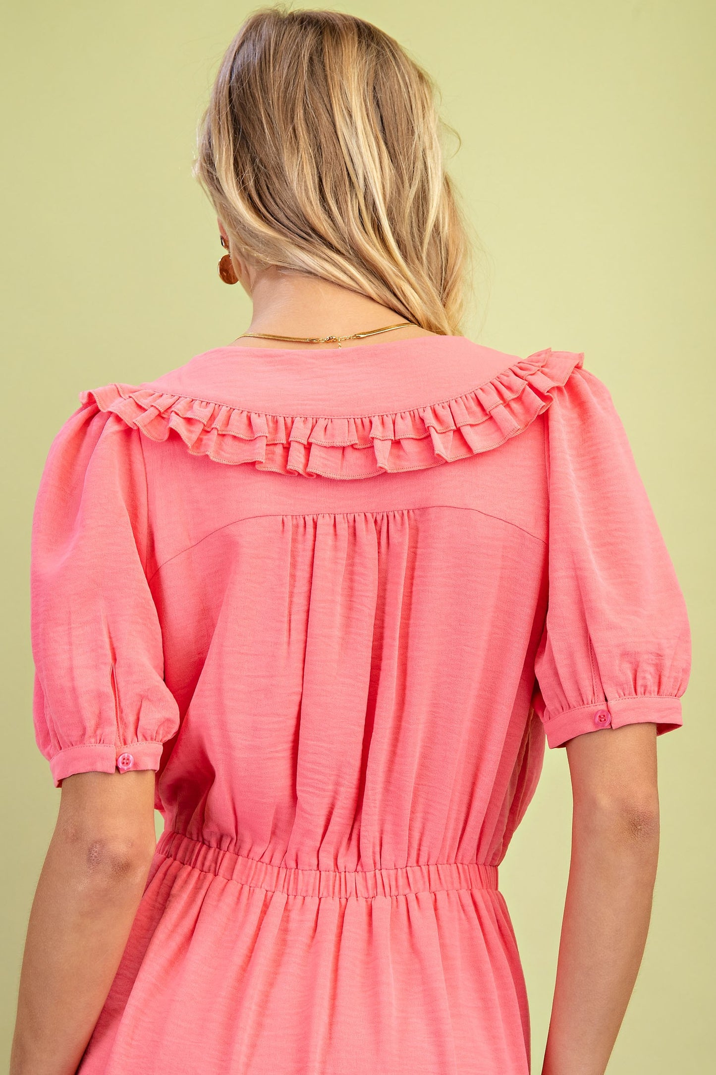 Peter Pan Collar Sugar Coral Midi Dress