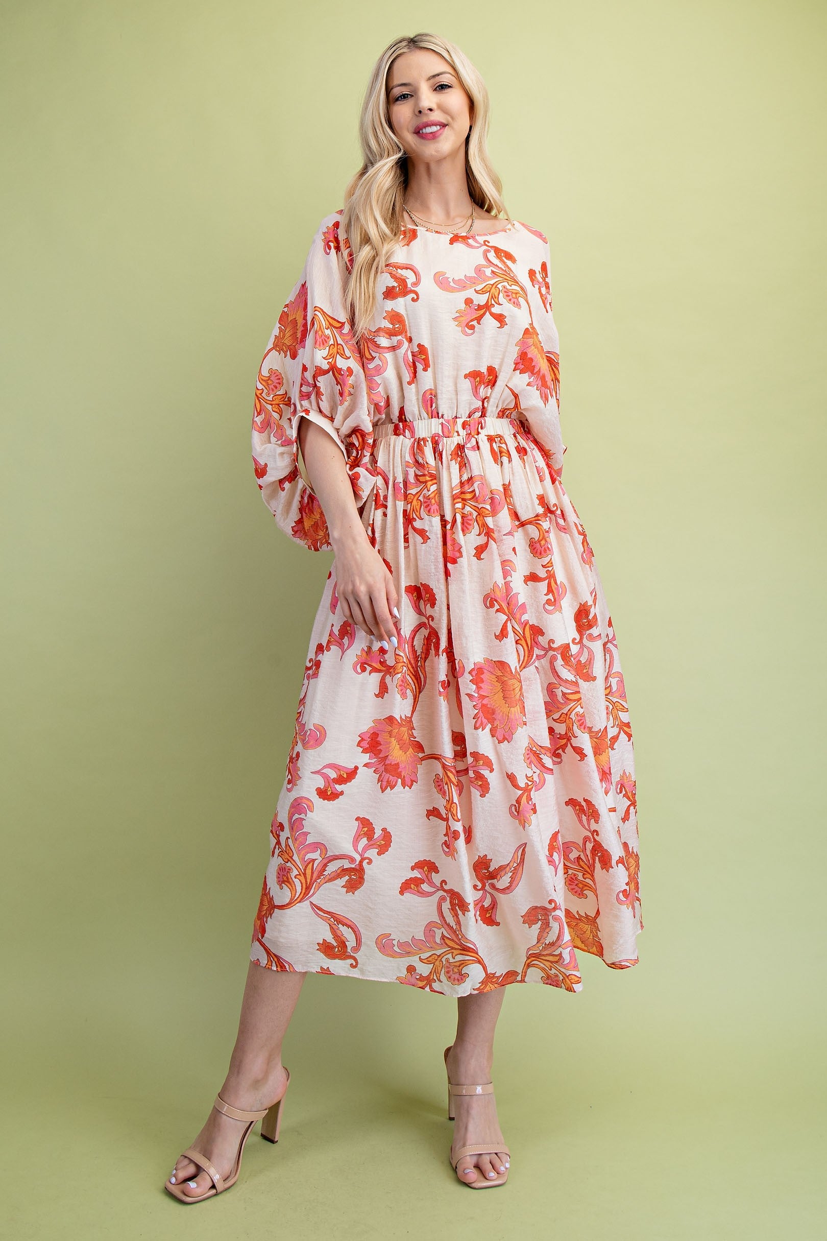 coral midi dress with sleeves Womens Friends Like These Coral Pink Ruffle Sleeve V-Neck Midi Dress US 14