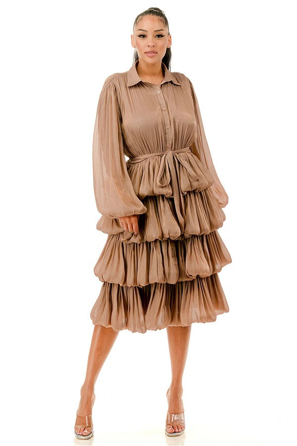 Bubble Tiered Layered Midi Dress