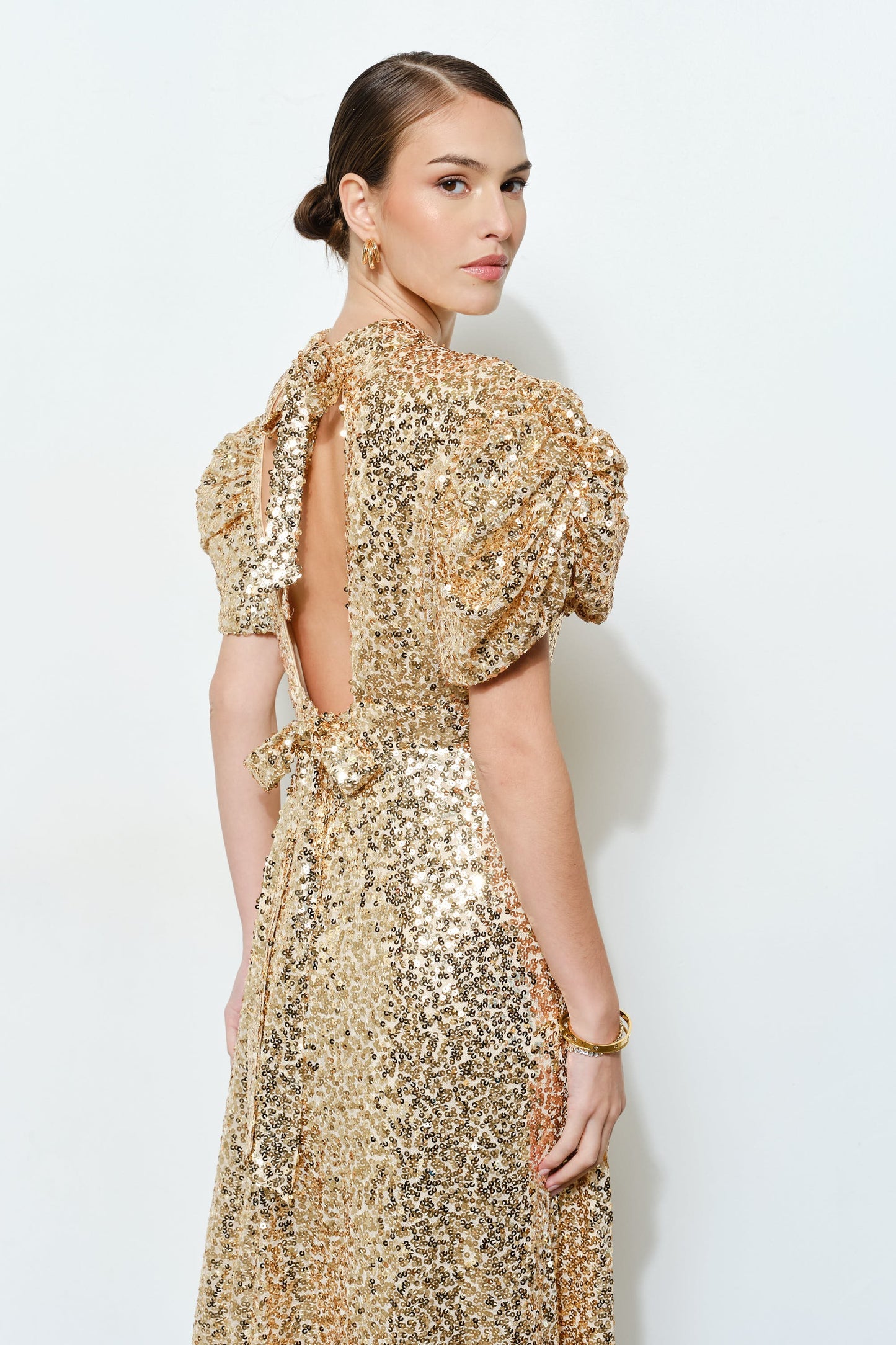 Embellished Open Back Tie Maxi Dress