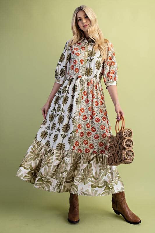 Mixed Print Shirt Dress