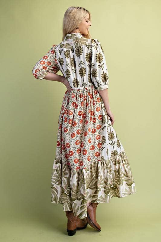 Mixed Print Shirt Dress