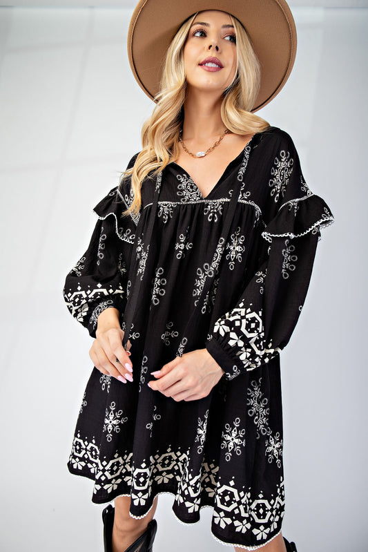 Long Sleeve Babydoll Black Dress