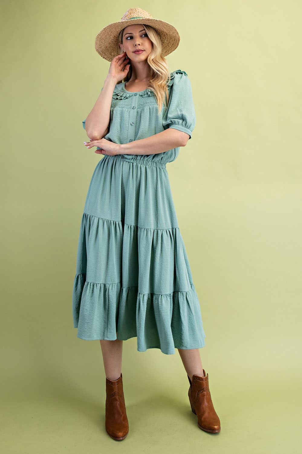 Peter Pan Collar Mint Midi Dress