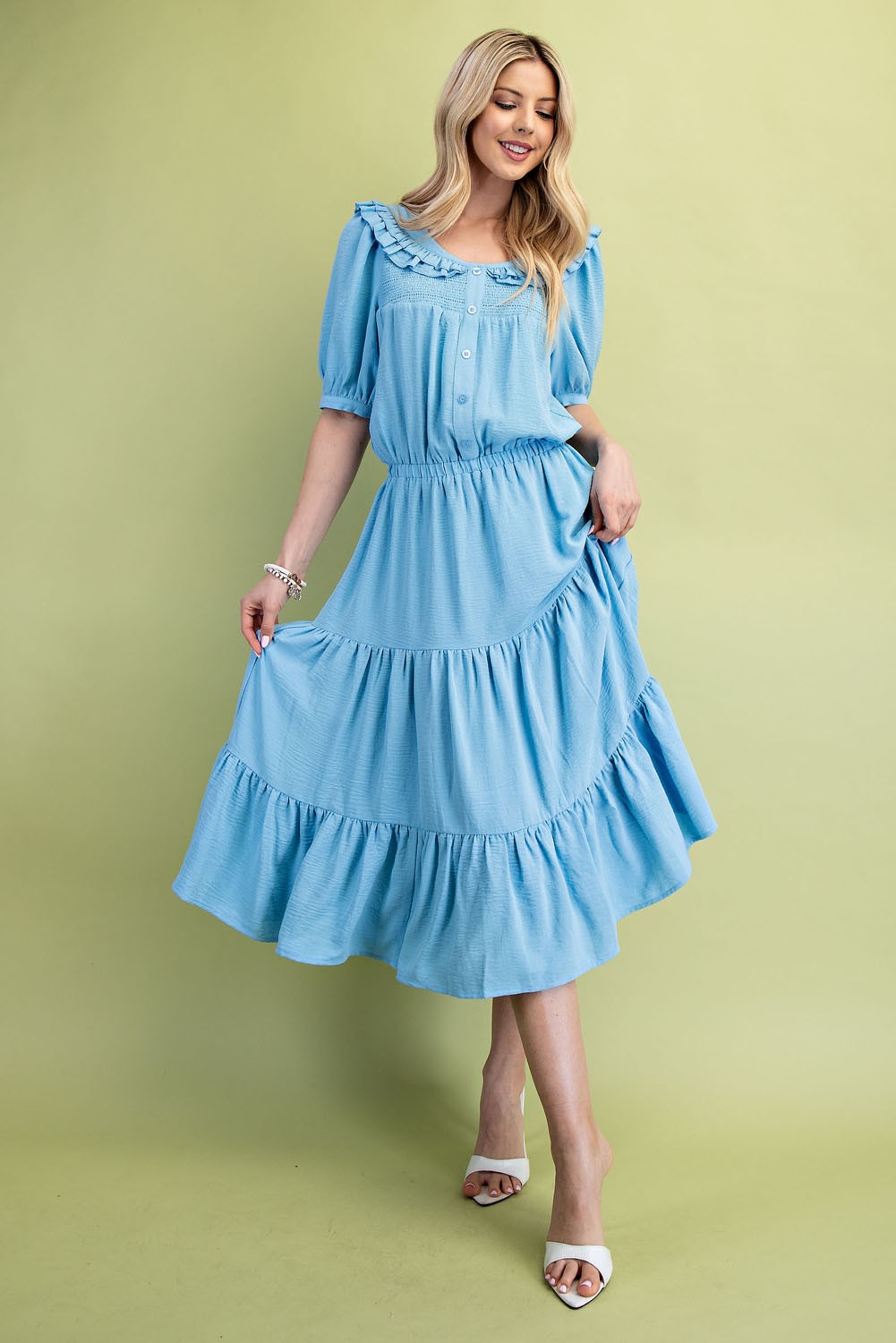 Peter Pan Collar Light Blue Midi Dress