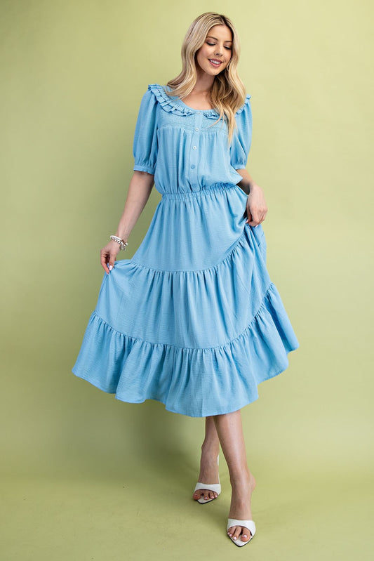 Peter Pan Collar Light Blue Midi Dress