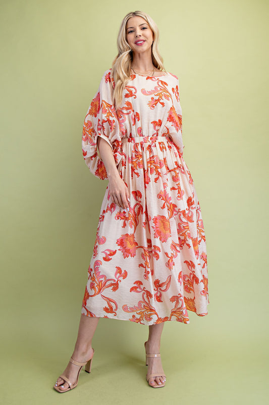 Floral Print Lined Midi Dress