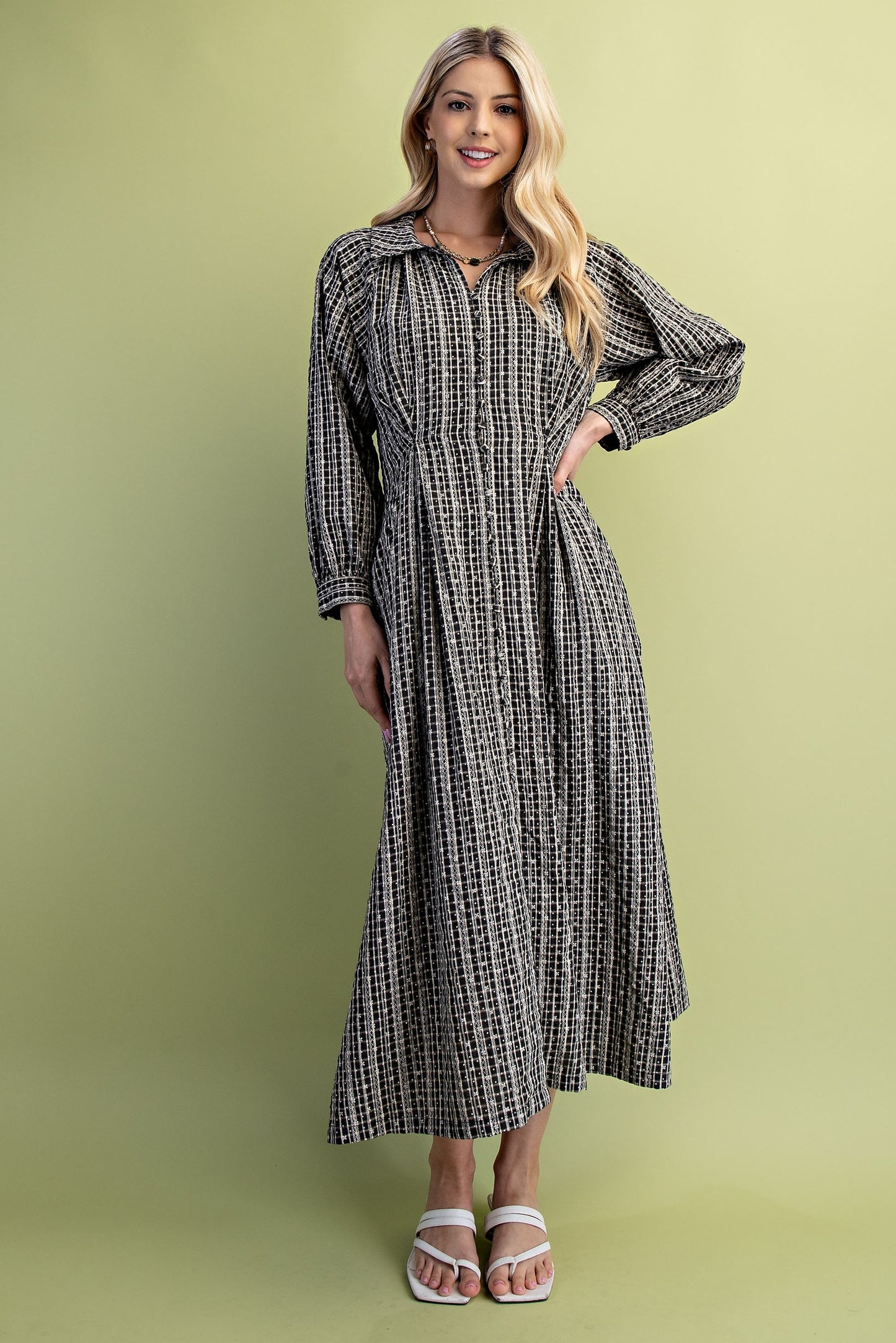 Floral Check Print Shirt Dress