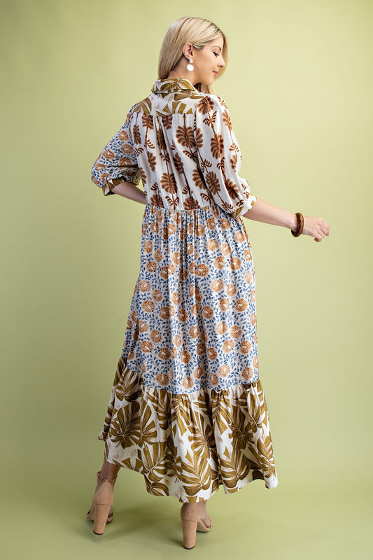Mixed Print Shirt Dress