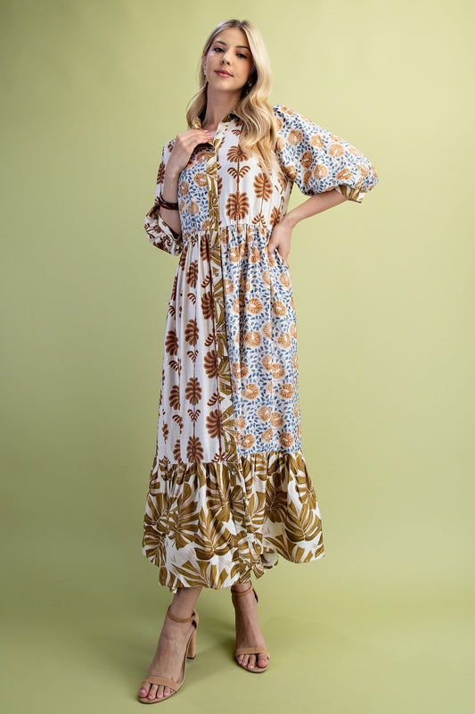 Mixed Print Shirt Dress
