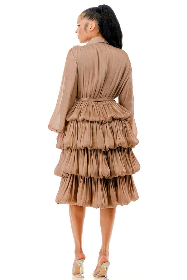 Bubble Tiered Layered Midi Dress